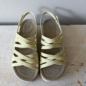 CROCS Women's Strappy Platform Wedge Sandals in Soft Beige